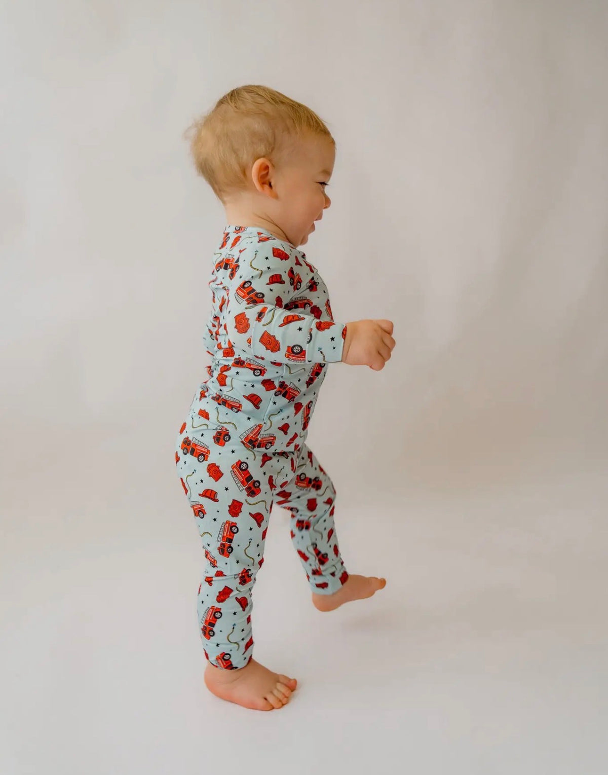 Blue Firetrucks Bamboo Set