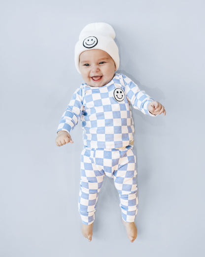Checkered Smiley Lounge Set | Blue