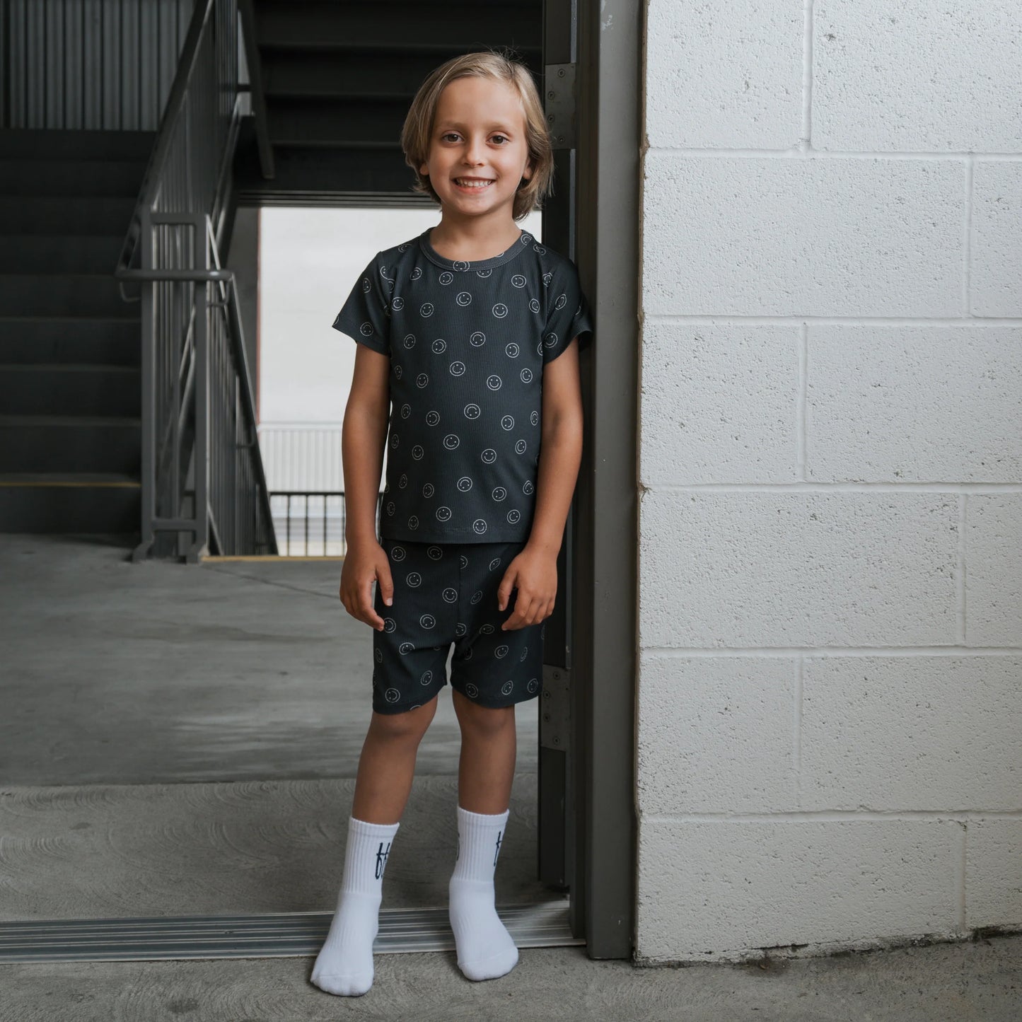Smiley Ribbed Short Set