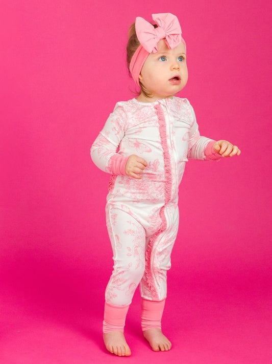 Butterfly Garden Toile Ruffle Bamboo Zippy