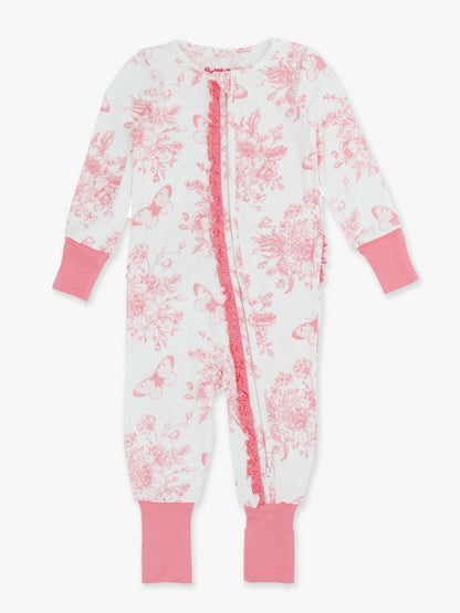 Butterfly Garden Toile Ruffle Bamboo Zippy