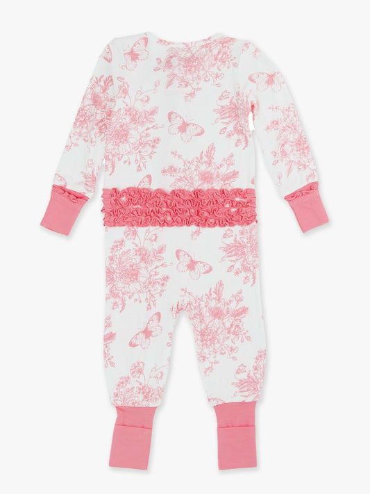 Butterfly Garden Toile Ruffle Bamboo Zippy