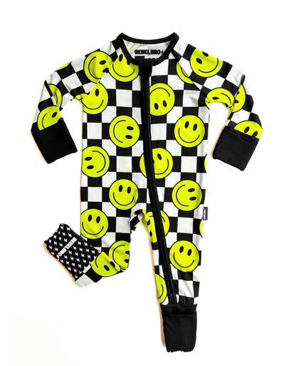 Neon Electric Lime Smileys Bamboo Zippy
