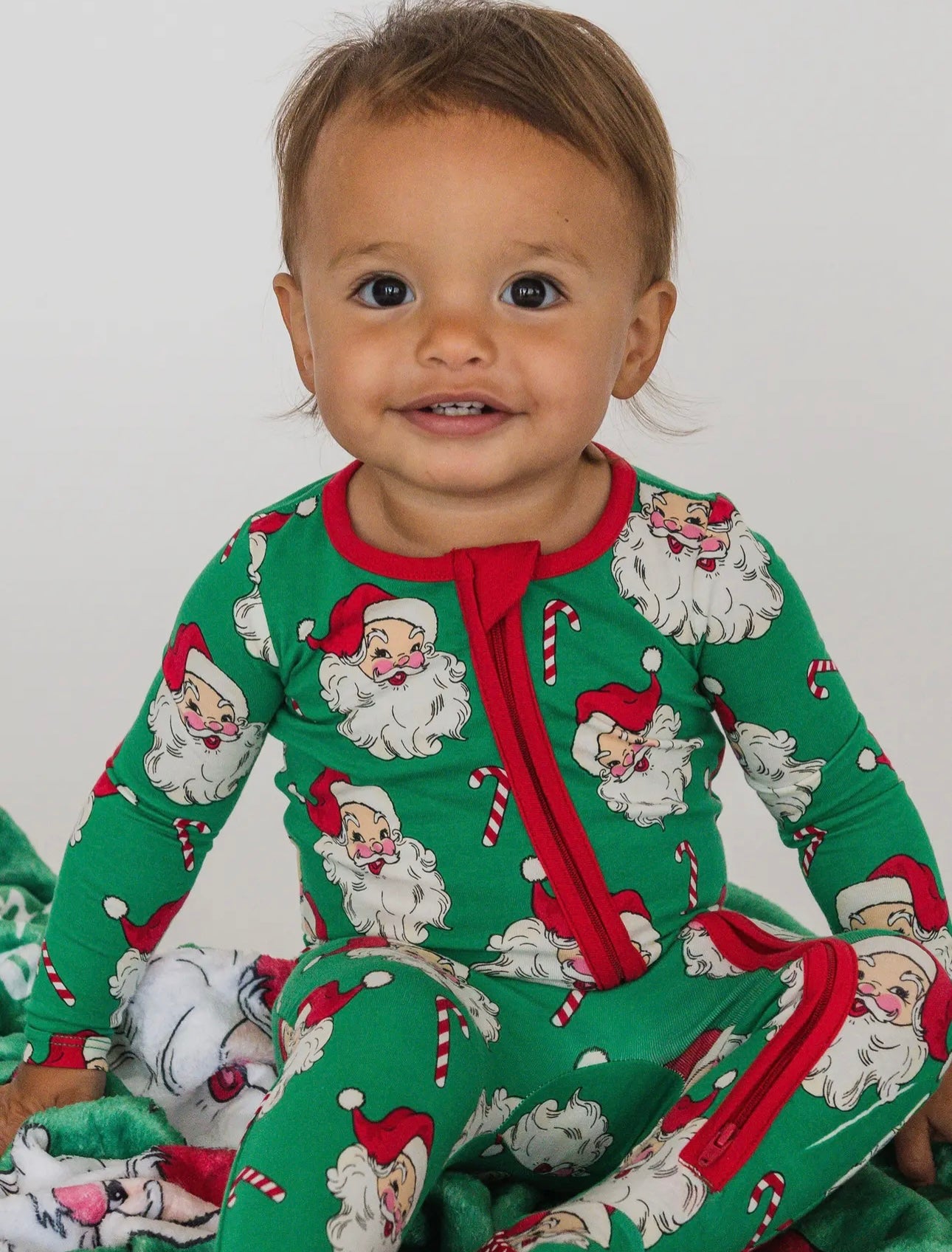 Santa Joy Green Baby One Piece Footed Pajama