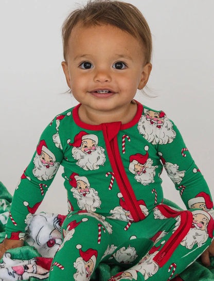 Santa Joy Green Baby One Piece Footed Pajama