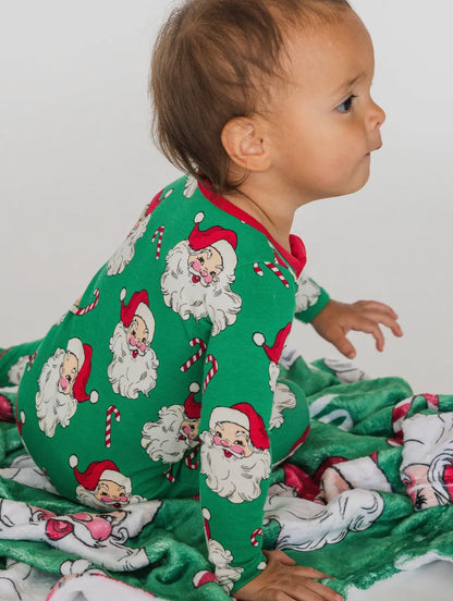 Santa Joy Green Baby One Piece Footed Pajama