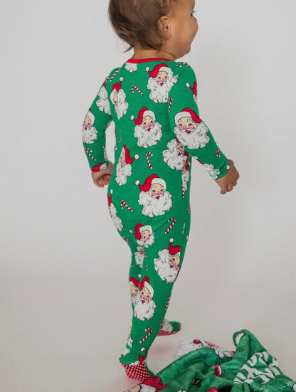 Santa Joy Green Baby One Piece Footed Pajama