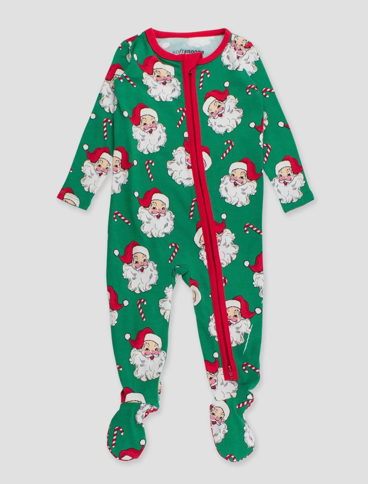 Santa Joy Green Baby One Piece Footed Pajama