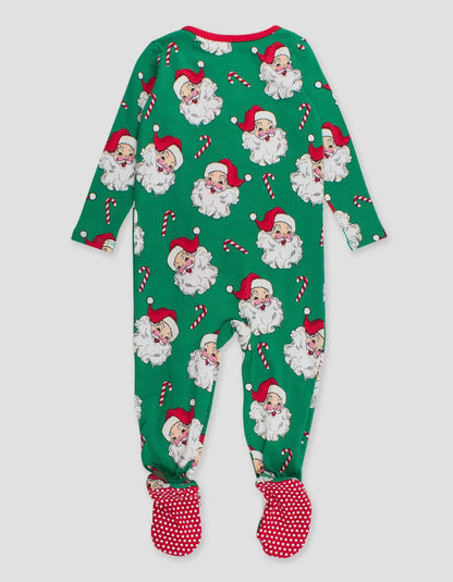 Santa Joy Green Baby One Piece Footed Pajama