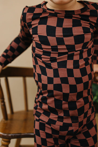Bamboo Two Piece Set | Chocolate Wavy Checkered