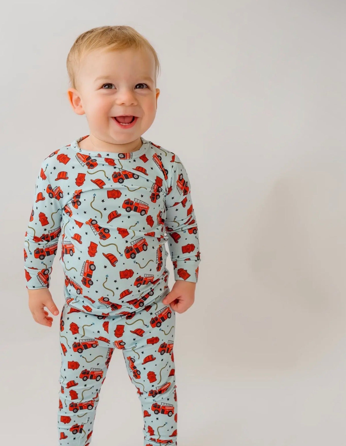 Blue Firetrucks Bamboo Set
