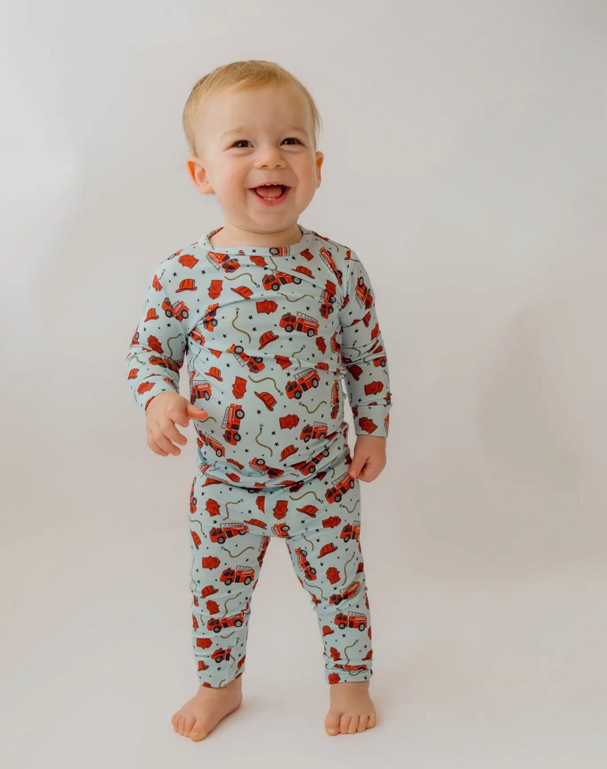Blue Firetrucks Bamboo Set